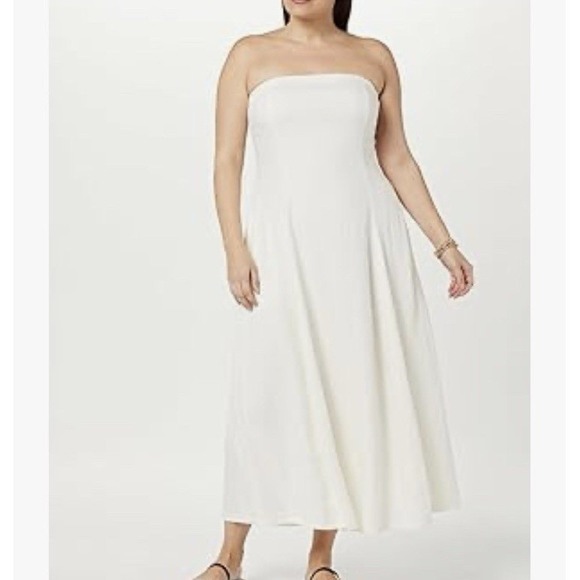 The Drop Carlota Strapless Linen Blend Maxi Dress Ivory 3X - Picture 1 of 12